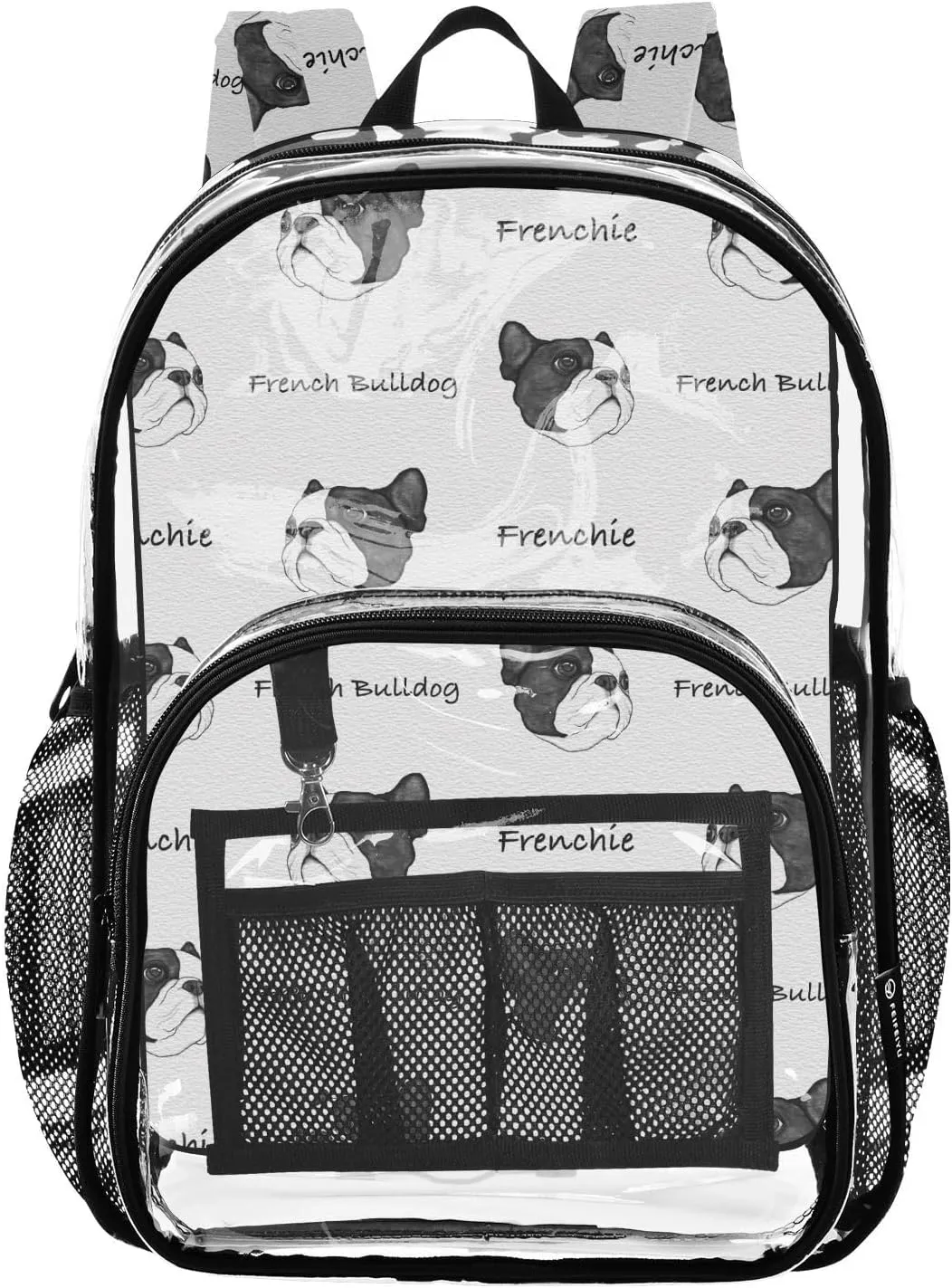Gray Bulldogs Clear Backpack PVC Backpacks for Kids Girls Boys Transparent Bookbag Plastic Toddler Daypack Bags for Teens Stadium Events School