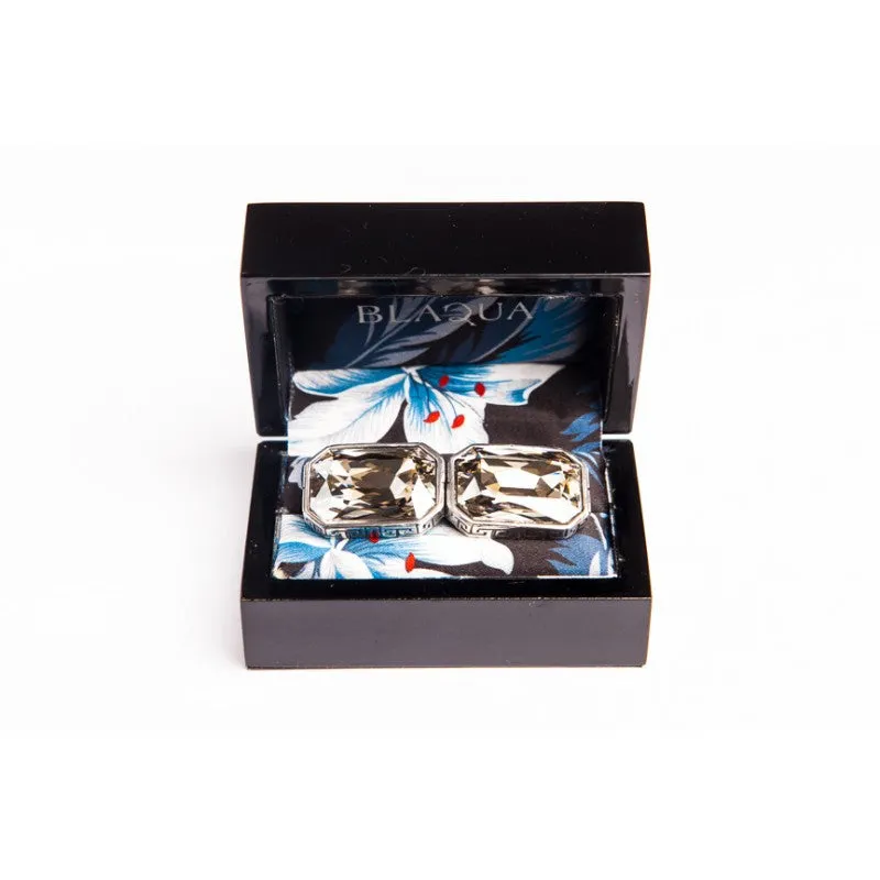 GREEK KEY SILVER CRYSTAL CUFFLINKS