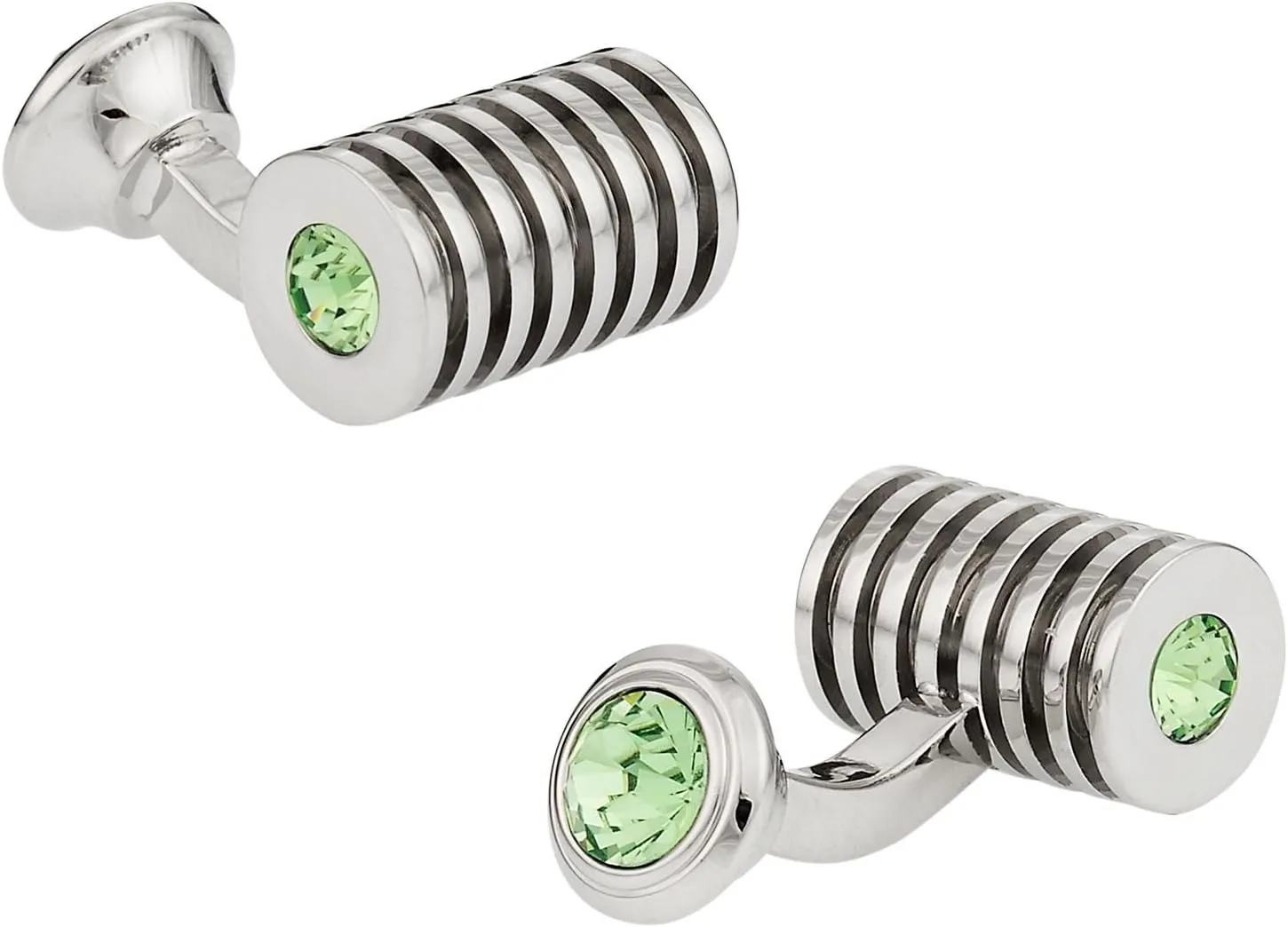 Green Crystal Silver Cufflinks with Presentation Gift Box - Perfect for Travel