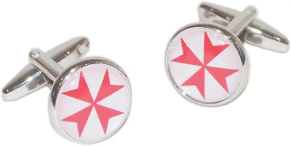 Gtr Men's Cufflinks X2BOC107 Red Maltese Cross Round Frame Cufflinks