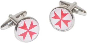 Gtr Men's Cufflinks X2BOC107 Red Maltese Cross Round Frame Cufflinks