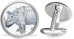 HandcraftDecorations Rhino Cufflinks,Rhinoceros Cufflinks,Rhino Jewelry,Rhinoceros Jewelry,Rhino Cuff Links Jewelry,Charm Cufflinks.F252 (E1)
