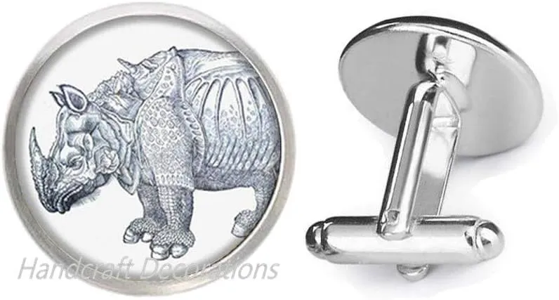 HandcraftDecorations Rhino Cufflinks,Rhinoceros Cufflinks,Rhino Jewelry,Rhinoceros Jewelry,Rhino Cuff Links Jewelry,Charm Cufflinks.F252 (E1)