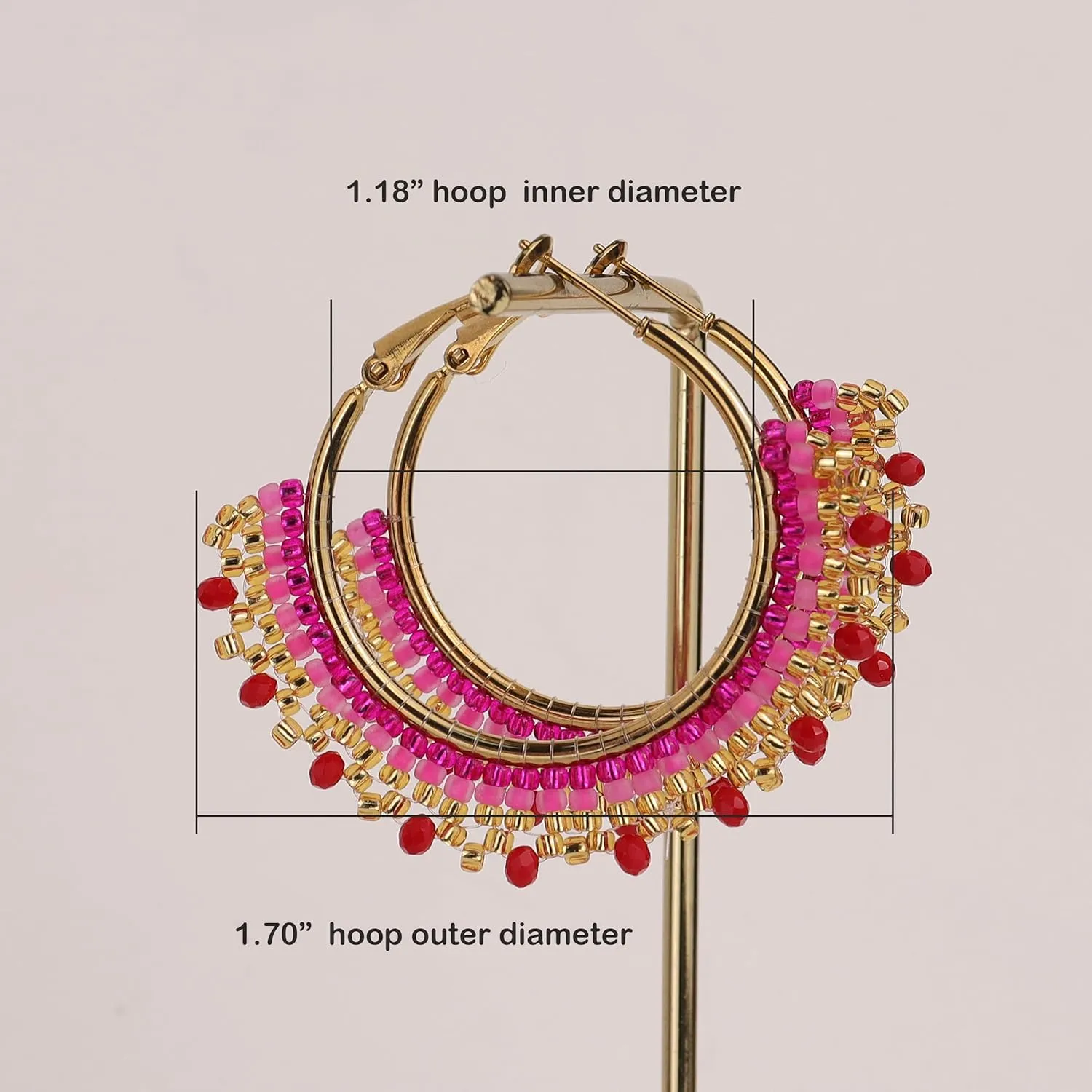 Handmade Boho Beaded Large Gold Hoop Earrings for Women, Statement Colorful Handwoven Bohemian Seed Beads Huggie Earrings Cartilage Hypoallergenic Prom Holiday Jewelry Gift