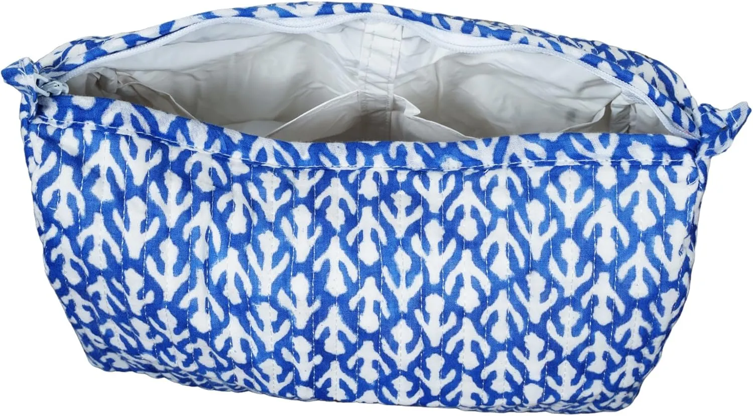 Handmade Cotton Quilted Handmade Floral Hand Block Print Toiletry Bag,Cosmetic Pouch Bag Makeup Bag For Women (Cotton, Blue -1)
