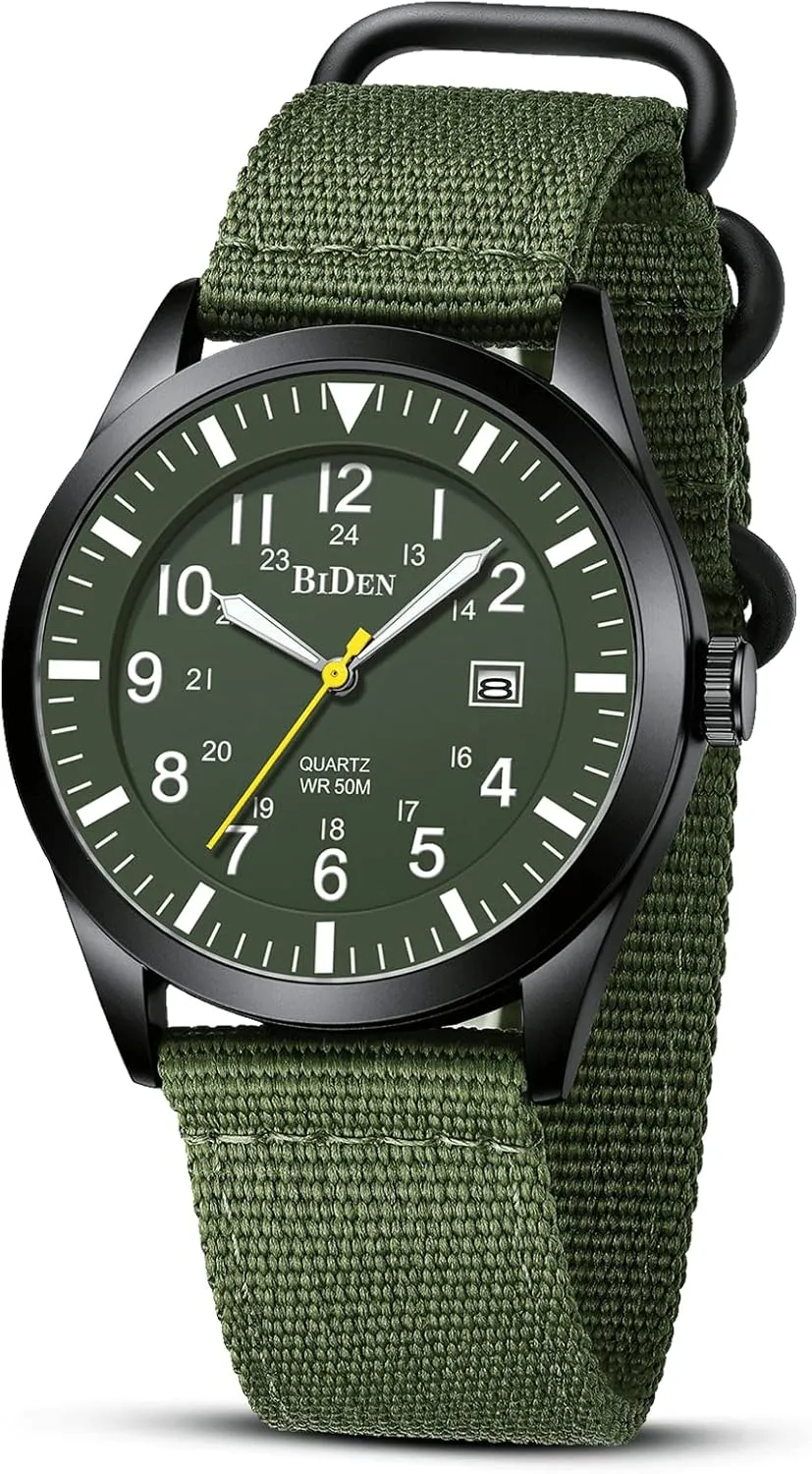 HANPOSH Mens Watches Military Army Analog Quartz Waterproof Wrist Watch for Men Date Display Nylon Tactical Field Sports Wristwatch