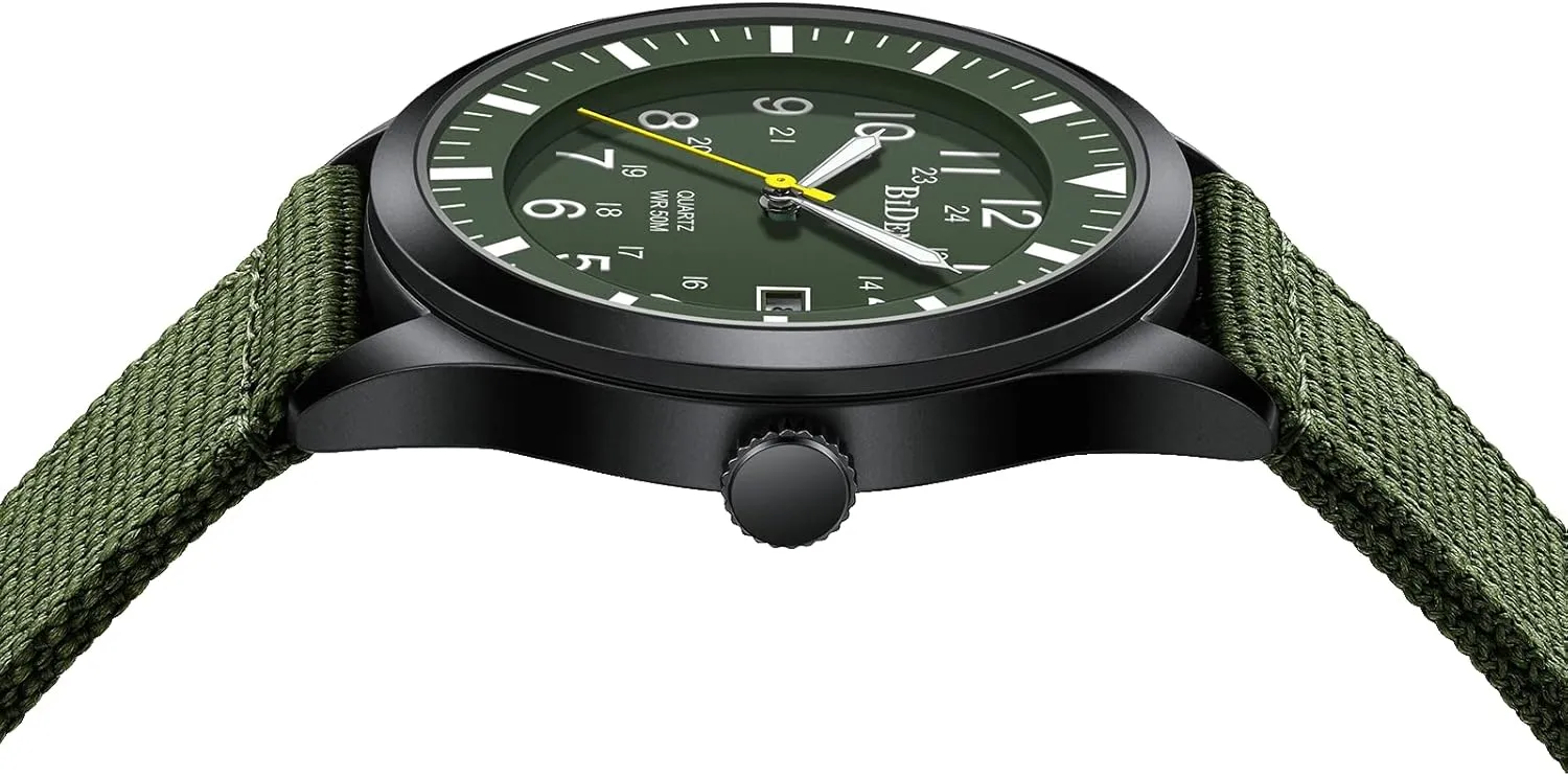 HANPOSH Mens Watches Military Army Analog Quartz Waterproof Wrist Watch for Men Date Display Nylon Tactical Field Sports Wristwatch