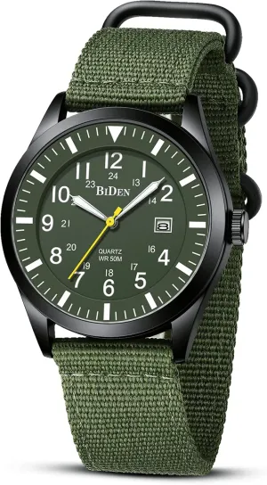 HANPOSH Mens Watches Military Army Analog Quartz Waterproof Wrist Watch for Men Date Display Nylon Tactical Field Sports Wristwatch