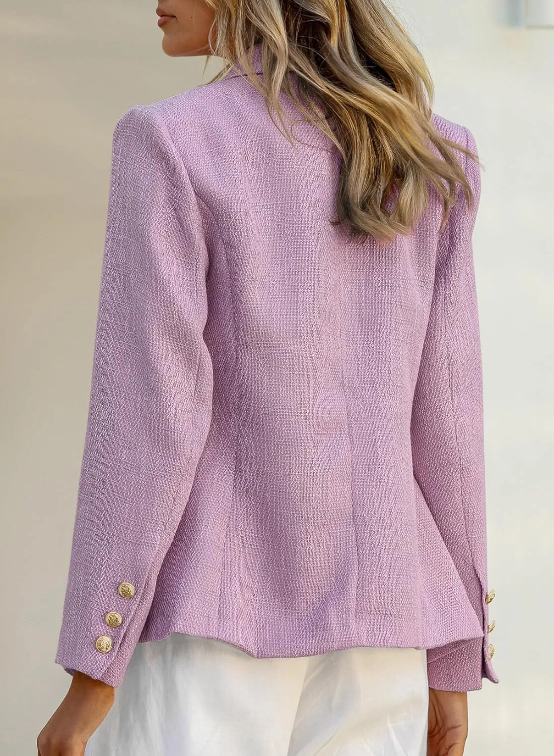 Happy Sailed Womens Tweed Blazers Casual Long Sleeve Double Breasted Open Front Blazer Jackets Work Suits