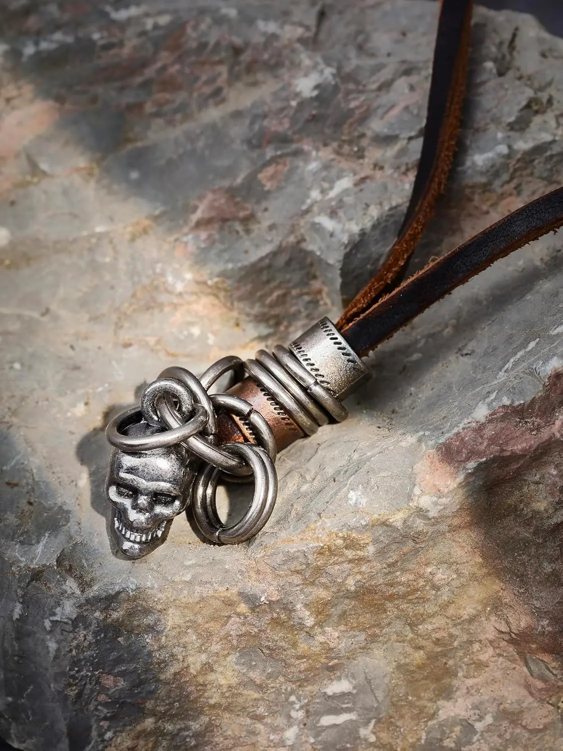 HAQUIL Boho Leather Necklace Antique Tribal Pendant, Boho Jewelry Gift for Men and Women