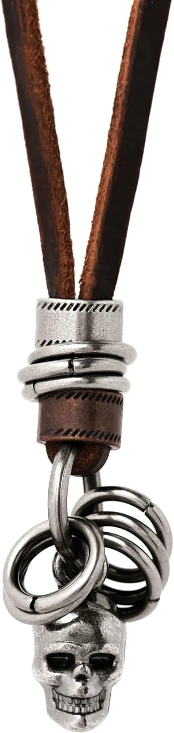 HAQUIL Boho Leather Necklace Antique Tribal Pendant, Boho Jewelry Gift for Men and Women