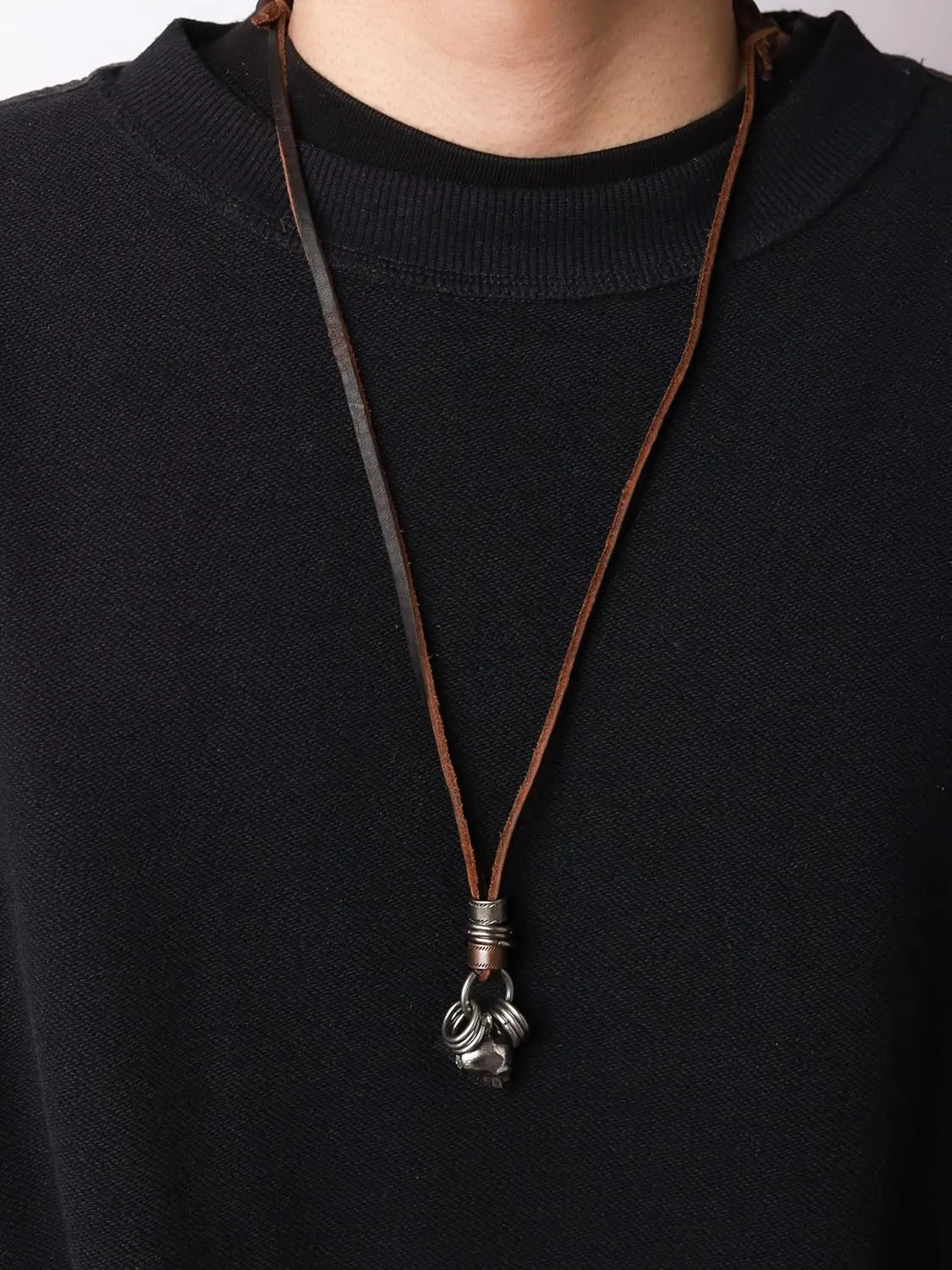 HAQUIL Boho Leather Necklace Antique Tribal Pendant, Boho Jewelry Gift for Men and Women