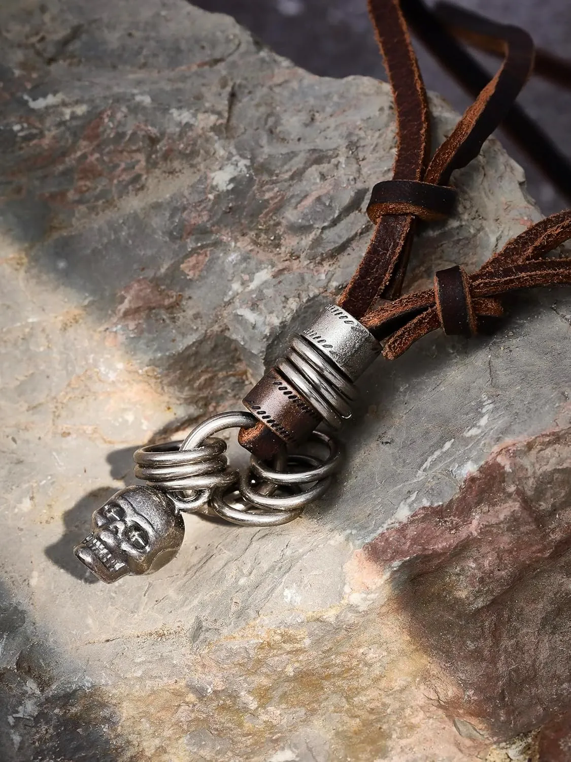 HAQUIL Boho Leather Necklace Antique Tribal Pendant, Boho Jewelry Gift for Men and Women