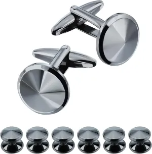 HAWSON Mens Cufflinks and Tuxedo Studs Set with Gift Box, Mens Jewelry or Accessories Suitable for Black Suit White Shirts Vest and Red Bow tie on Wedding Party Birthday