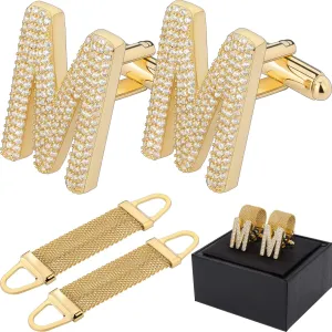 HAWSON Mens Cufflinks with Chain, Personalized A-Z Initial Cuff Links for Groom Husband Father Shirt - 18K Gold