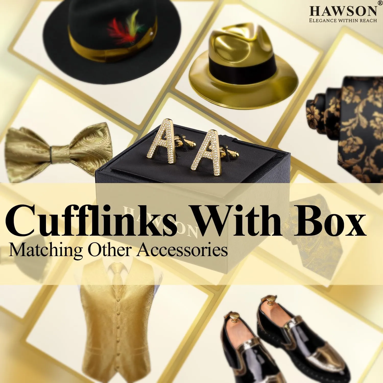 HAWSON Mens Cufflinks with Chain, Personalized A-Z Initial Cuff Links for Groom Husband Father Shirt - 18K Gold