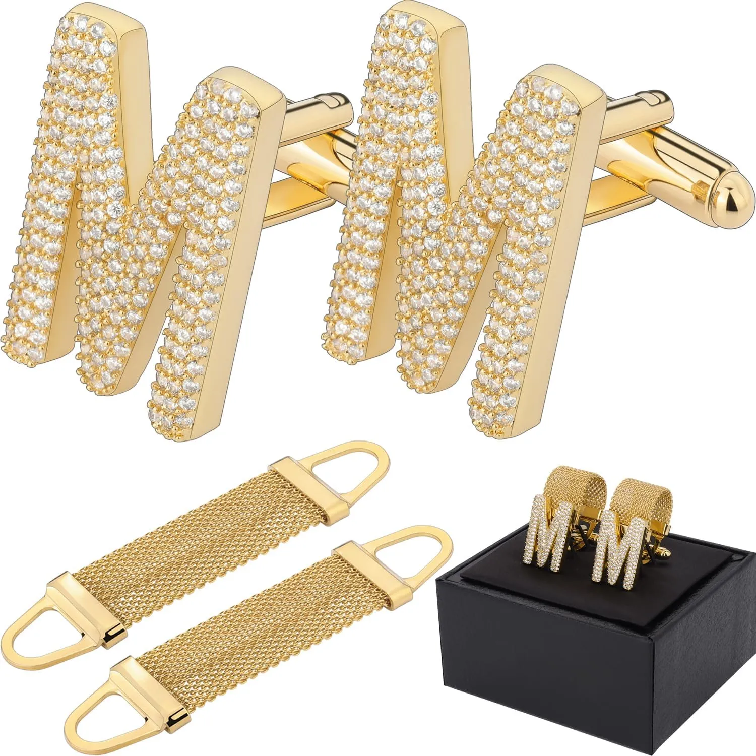 HAWSON Mens Cufflinks with Chain, Personalized A-Z Initial Cuff Links for Groom Husband Father Shirt - 18K Gold