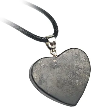 Heart Shaped Shungite Pendant Necklace Stone with Black Cord, Healing Crystal Jewelry for Women and Men