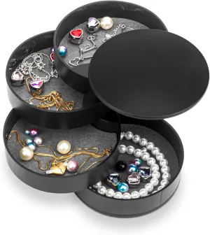 HengLiSam Jewelry Organizer, Small Jewelry Box Earring Holder for Women, Jewelry Storage Box 4-Layer Rotatable Jewelry Accessory Storage Tray with Lid for Rings Bracelets