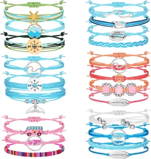 Hicarer 21 Pieces Surfer Wave Bracelet Ocean Wave Adjustable Waterproof Handmade Friendship Bracelet Anklet Jewelry for Women