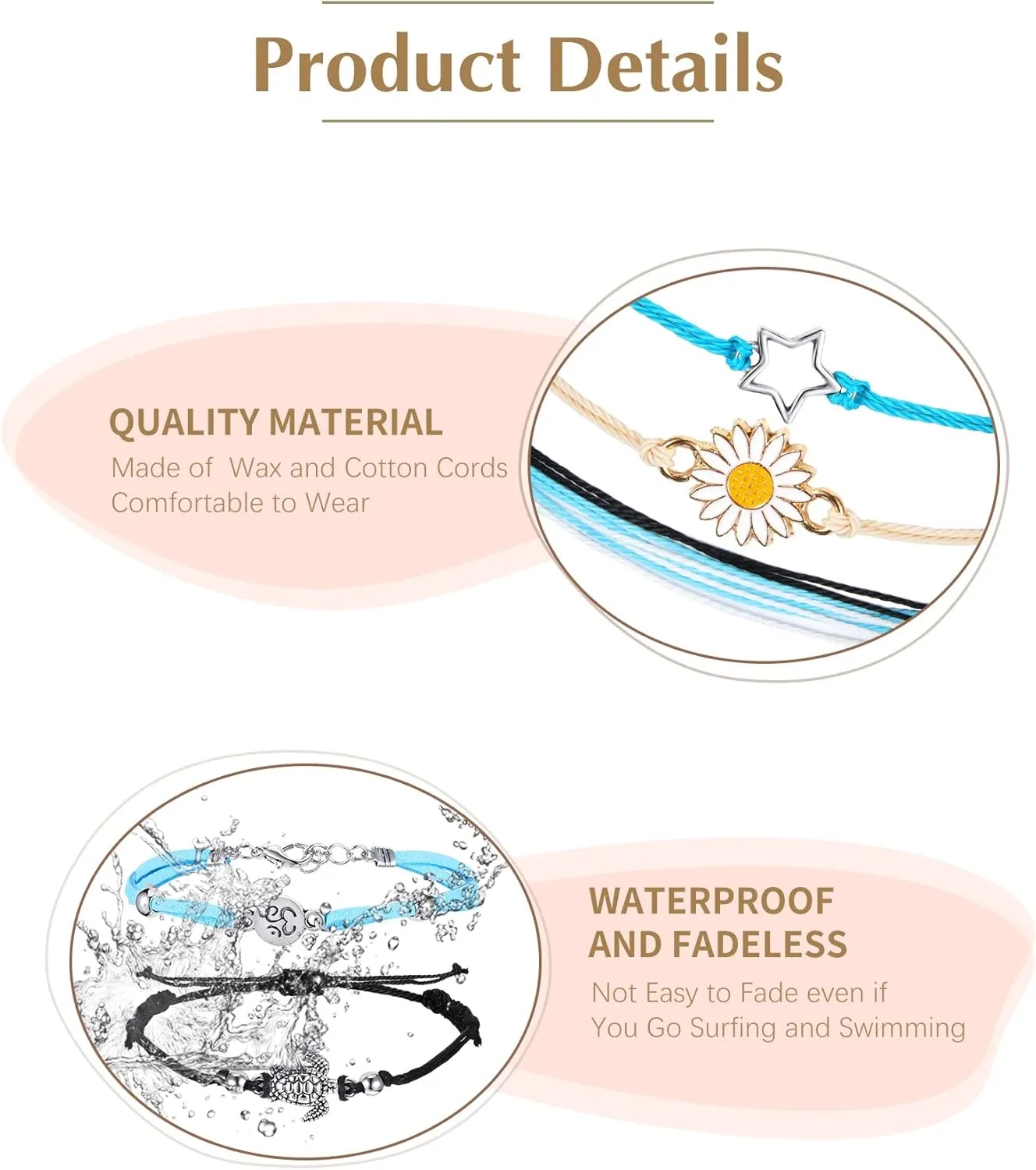 Hicarer 21 Pieces Surfer Wave Bracelet Ocean Wave Adjustable Waterproof Handmade Friendship Bracelet Anklet Jewelry for Women