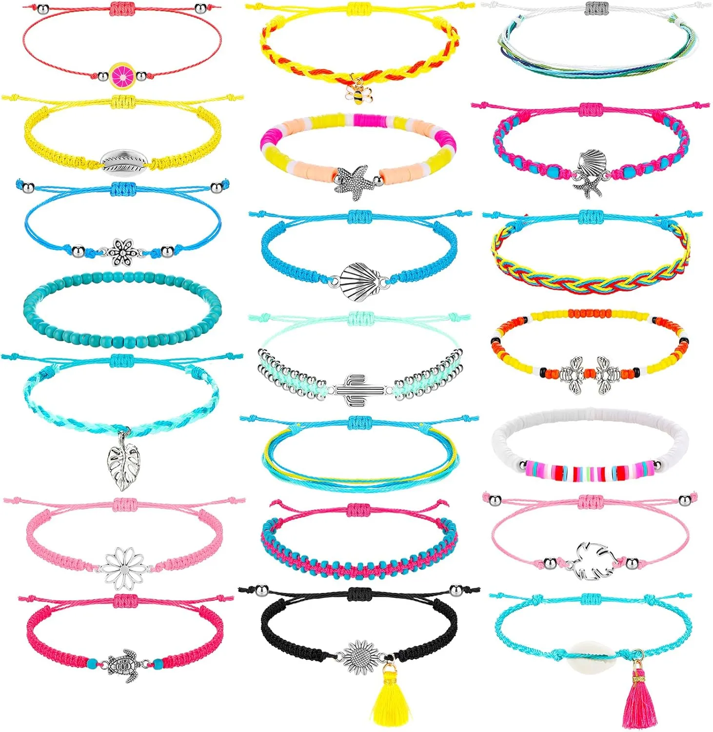 Hicarer 21 Pieces Surfer Wave Bracelet Ocean Wave Adjustable Waterproof Handmade Friendship Bracelet Anklet Jewelry for Women