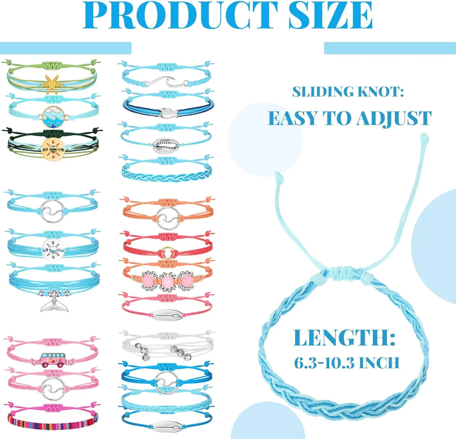 Hicarer 21 Pieces Surfer Wave Bracelet Ocean Wave Adjustable Waterproof Handmade Friendship Bracelet Anklet Jewelry for Women