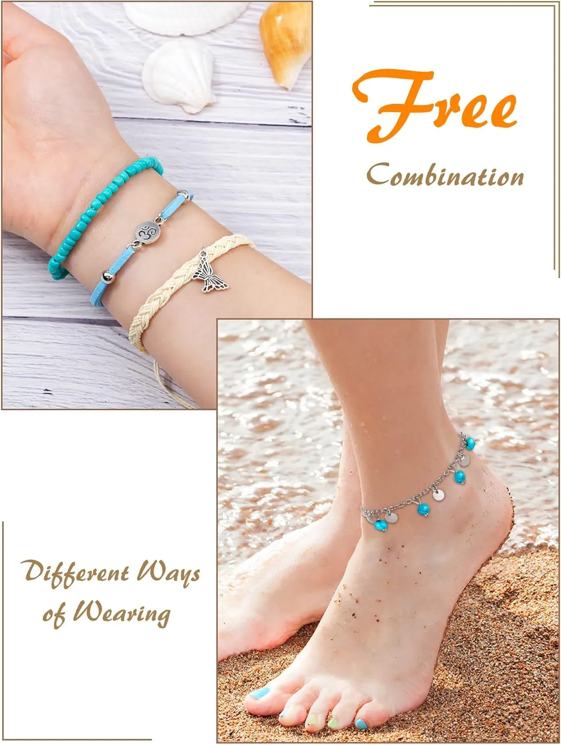 Hicarer 21 Pieces Surfer Wave Bracelet Ocean Wave Adjustable Waterproof Handmade Friendship Bracelet Anklet Jewelry for Women