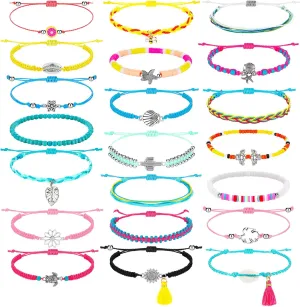 Hicarer 21 Pieces Surfer Wave Bracelet Ocean Wave Adjustable Waterproof Handmade Friendship Bracelet Anklet Jewelry for Women