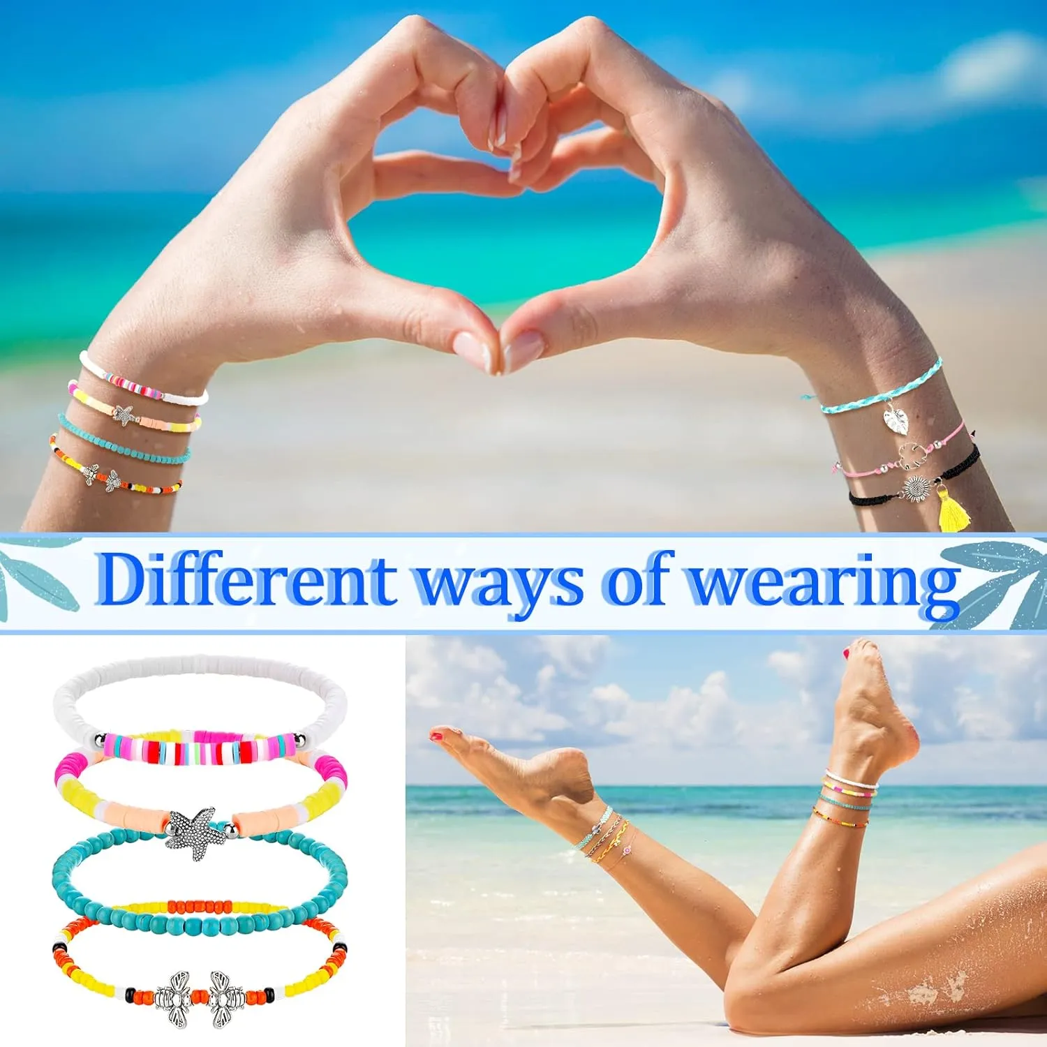 Hicarer 21 Pieces Surfer Wave Bracelet Ocean Wave Adjustable Waterproof Handmade Friendship Bracelet Anklet Jewelry for Women