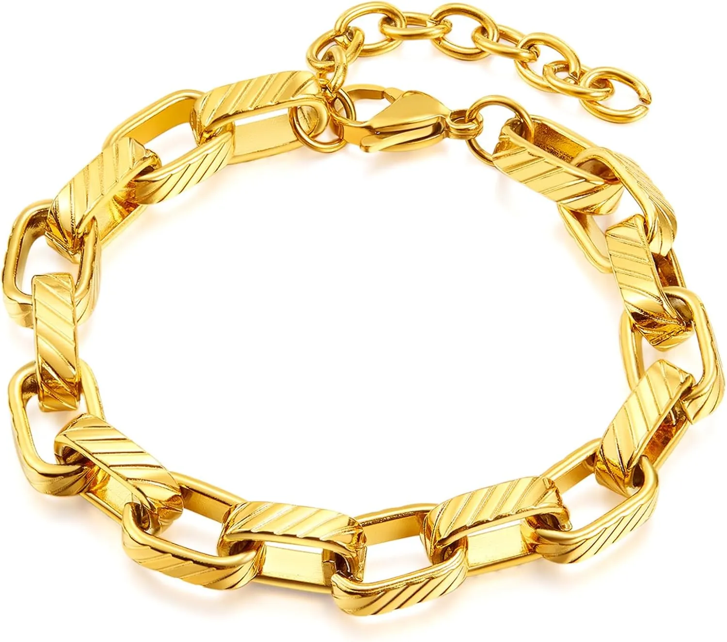 Hip Hop Stainless Steel Rectangular Chain Bracelet Chunky Link Bracelet