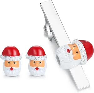 HONEY BEAR Cufflinks for Mens Stainless Steel Santa Claus, Christmas Xmas Gift with Box, (cufflinks&tie clip set)
