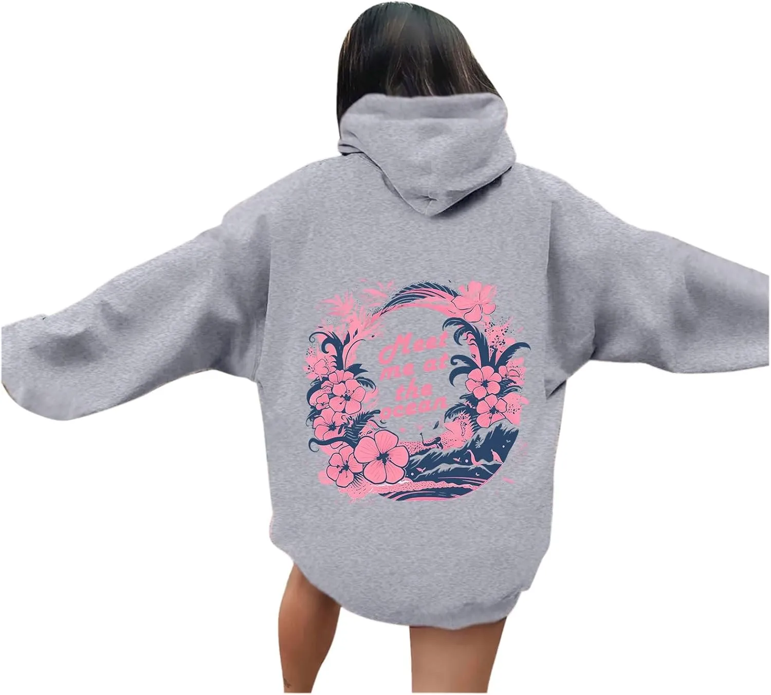 Hoodie for Women Meet Me at The Ocean Oversized Preppy Graphic Sweatshirt Teen Girls Cute Y2K Casual Pullover Tops