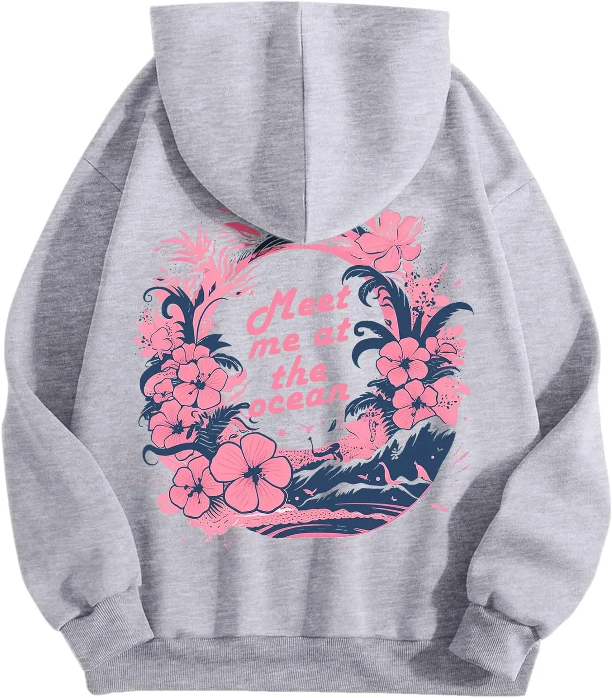 Hoodie for Women Meet Me at The Ocean Oversized Preppy Graphic Sweatshirt Teen Girls Cute Y2K Casual Pullover Tops