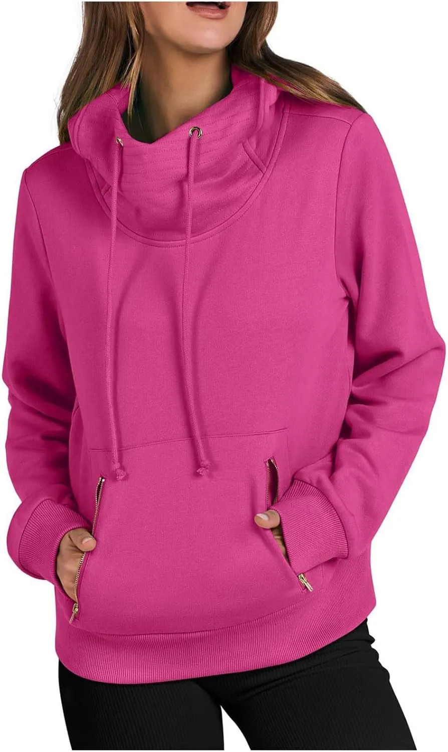 Hoodie Sweatshirt For Women Fall Fashion 2024 Casual Long Sleeve Cowl Neck Hooded Sweatshirt Teen Girls Pullovers