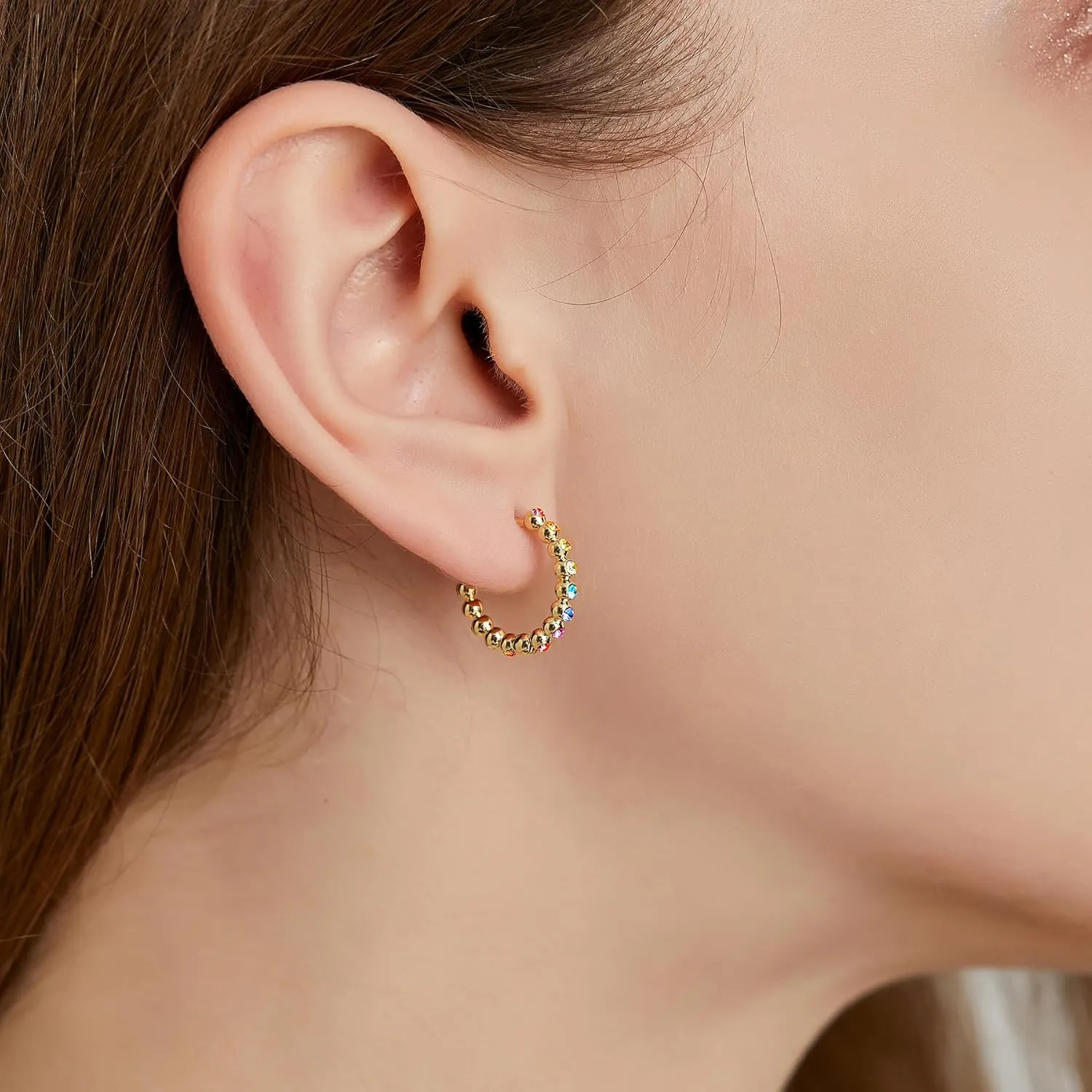 Huggie Hoop Earrings for Women,Beaded Cartilage Helix Earrings Gifts Jewelry