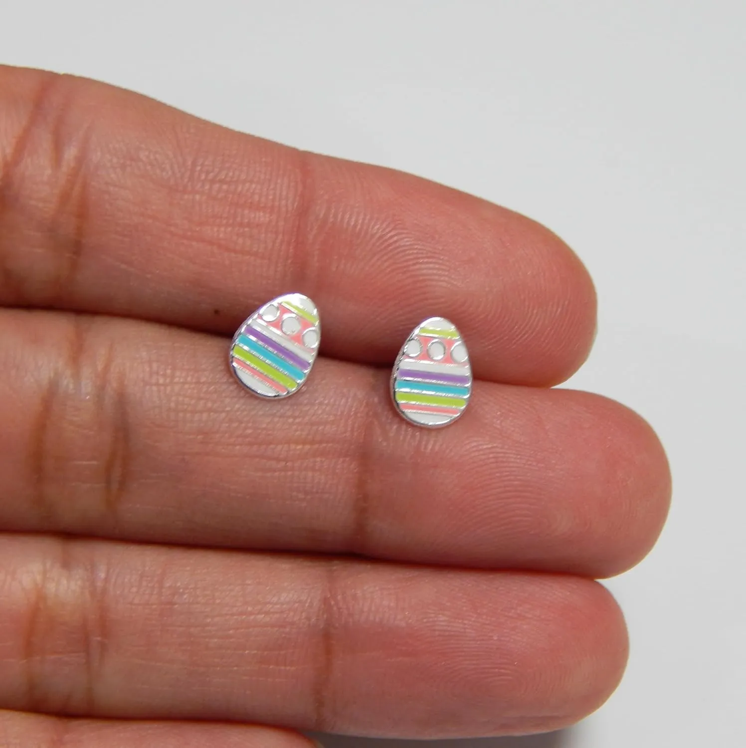ICYROSE Solid 925 Sterling Silver Pastel colors Easter Egg Stud Earrings (Hypoallergenic nickel free)