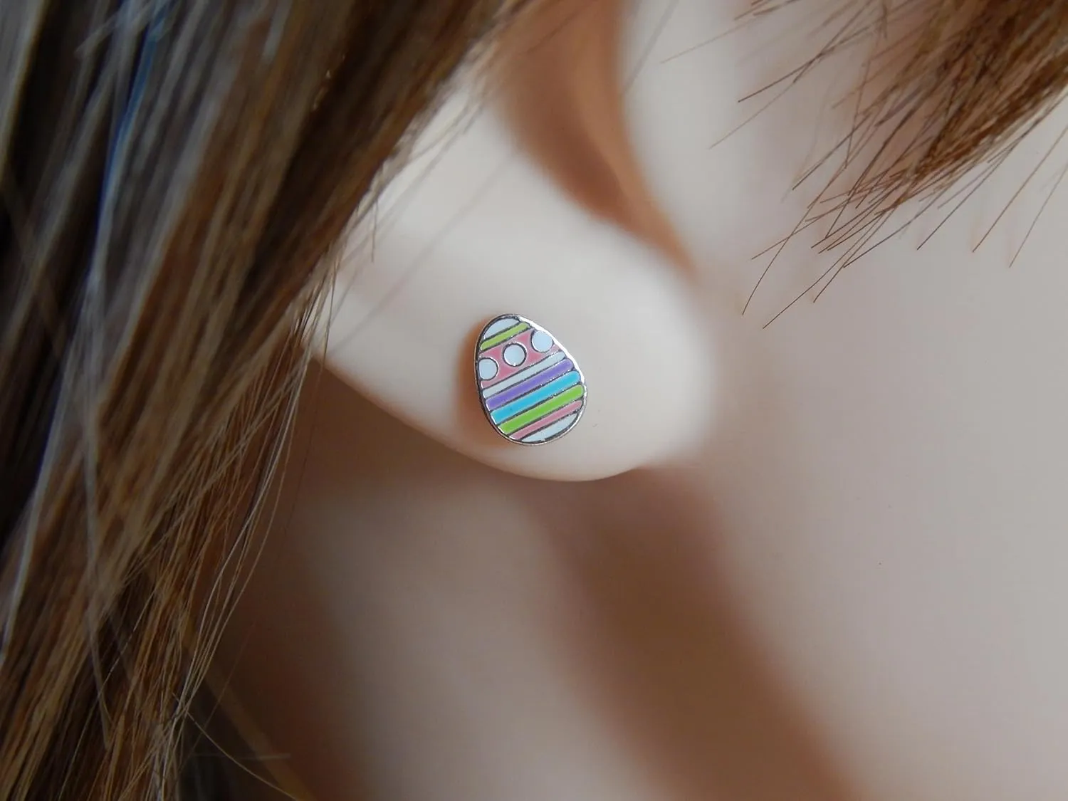 ICYROSE Solid 925 Sterling Silver Pastel colors Easter Egg Stud Earrings (Hypoallergenic nickel free)