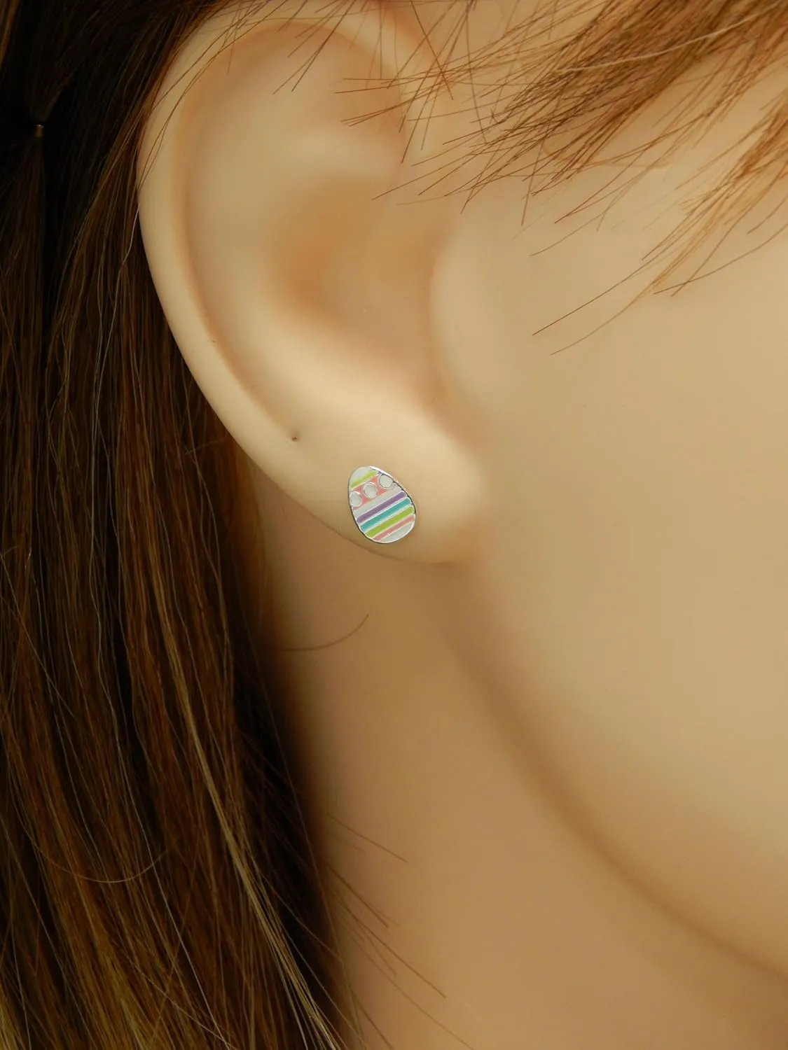 ICYROSE Solid 925 Sterling Silver Pastel colors Easter Egg Stud Earrings (Hypoallergenic nickel free)