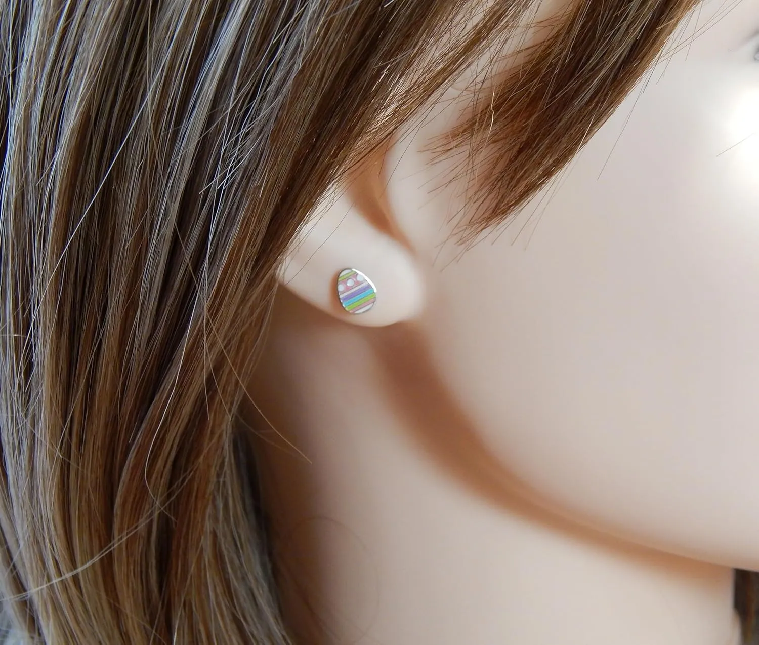 ICYROSE Solid 925 Sterling Silver Pastel colors Easter Egg Stud Earrings (Hypoallergenic nickel free)