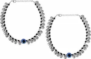 Indian Ethnic Statement Evil Eye Traditional Fashion Silver Oxidized Ghungroo Payal Anklets Jewelry