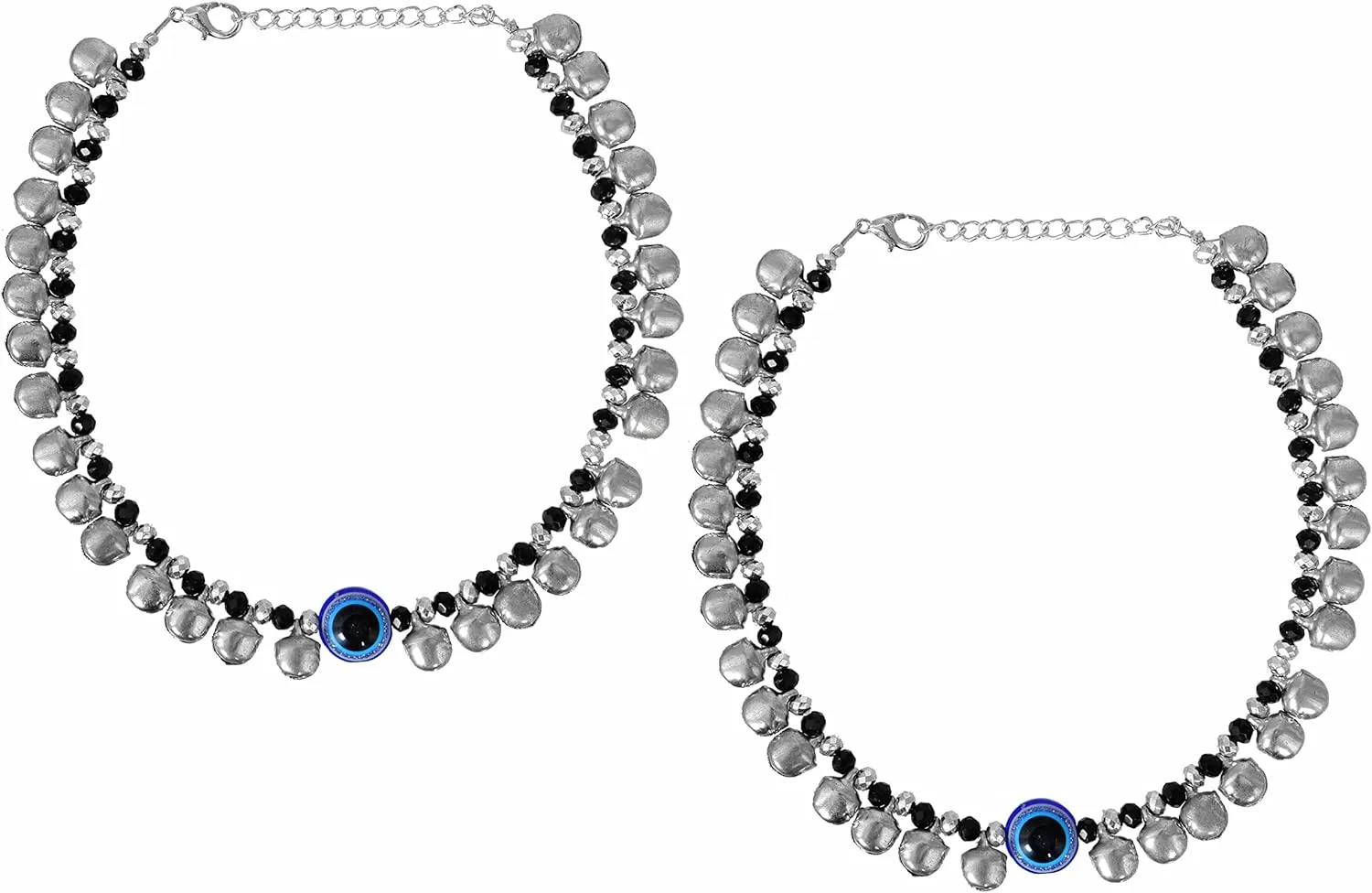 Indian Ethnic Statement Evil Eye Traditional Fashion Silver Oxidized Ghungroo Payal Anklets Jewelry