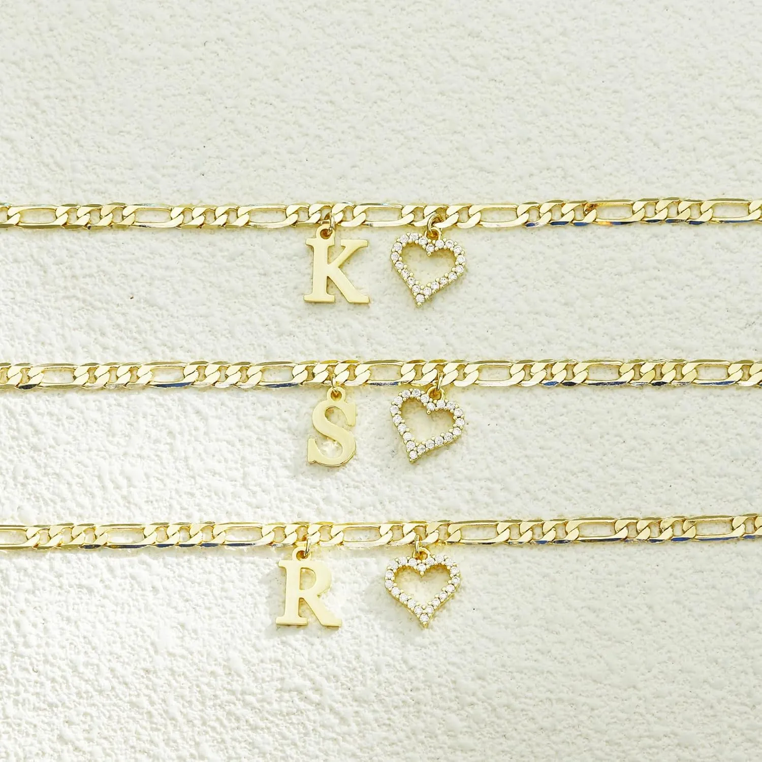 Initial Ankle Bracelets for Women Waterproof 14K Gold Plated Dainty Layered Figaro Chain Letter Initial CZ Heart Ankle Bracelets Set Summer Beach Jewelry for Women