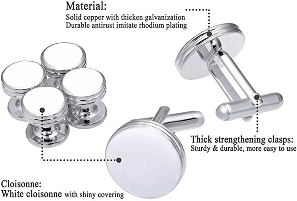 IPINK-Mens Cufflinks and Studs Set Tuxedo Formal Kit Shirts Business Wedding