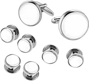 IPINK-Mens Cufflinks and Studs Set Tuxedo Formal Kit Shirts Business Wedding