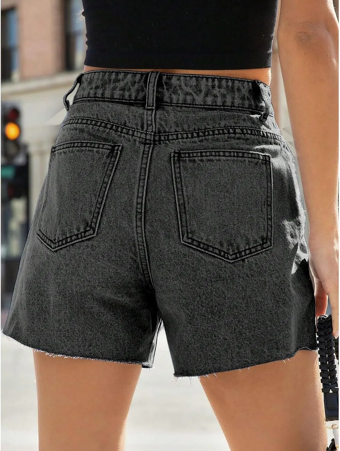 Jean Shorts Womens Cut Off High Waisted Baggy Jorts Loose Wide Leg Denim Bermuda Shorts Raw Hem Trendy Jeans