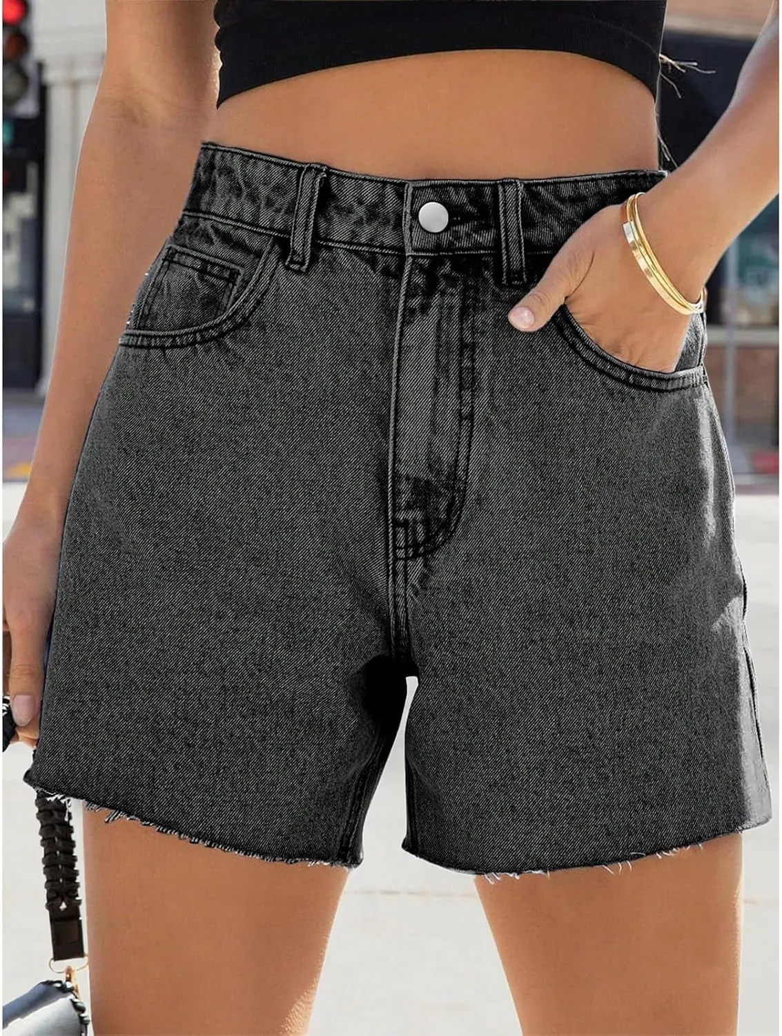 Jean Shorts Womens Cut Off High Waisted Baggy Jorts Loose Wide Leg Denim Bermuda Shorts Raw Hem Trendy Jeans