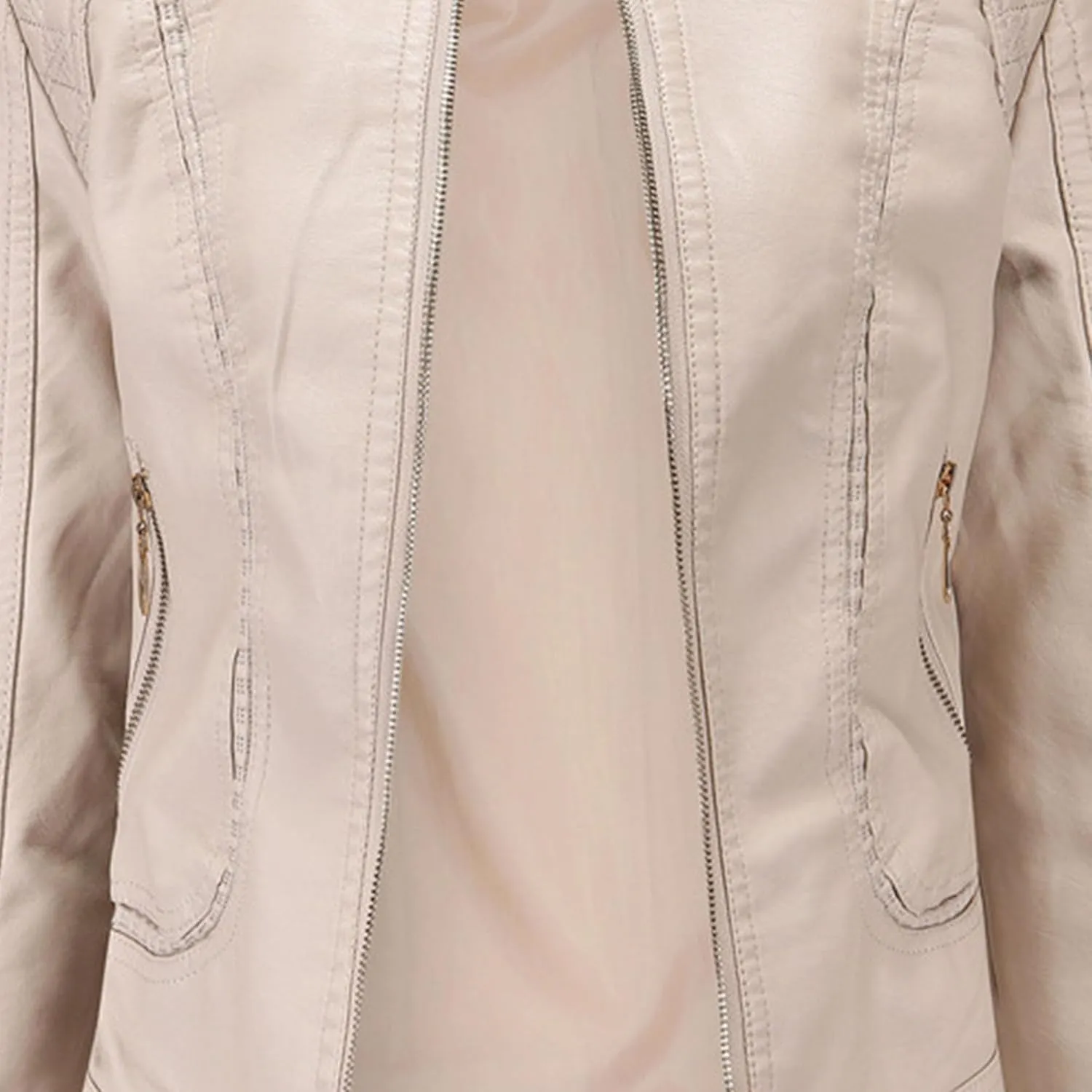 JEsilunmaMY Women's Solid Color Motorcycle Leather Jacket Stand Collar Zip Up Moto Biker Outwear Casual Loose Bomber Coats
