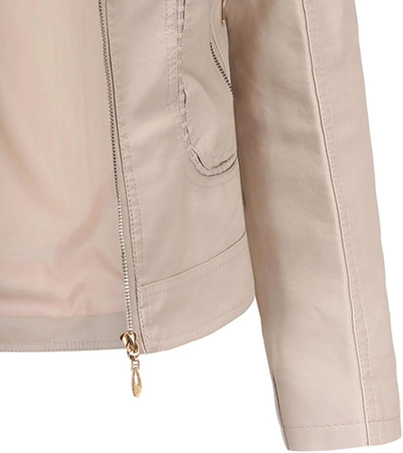 JEsilunmaMY Women's Solid Color Motorcycle Leather Jacket Stand Collar Zip Up Moto Biker Outwear Casual Loose Bomber Coats