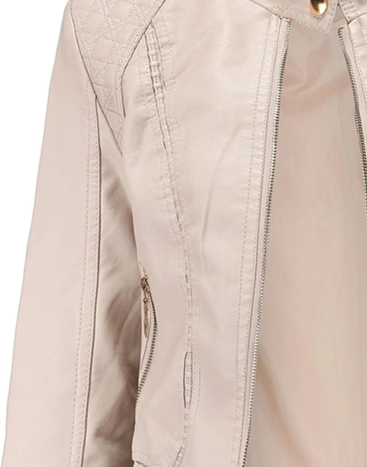 JEsilunmaMY Women's Solid Color Motorcycle Leather Jacket Stand Collar Zip Up Moto Biker Outwear Casual Loose Bomber Coats